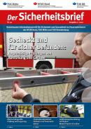 Titelblatt Sicherheitsbrief, Frau klebt Plakette an Leiter