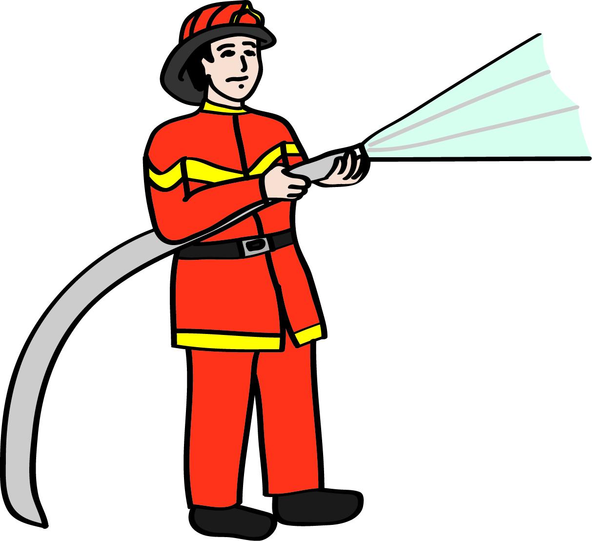Feuerwehrmann mit Strahlrohr in der Hand